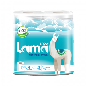 Туалетная бумага Snow Lama 2-сл (4 рул) белая, 18м