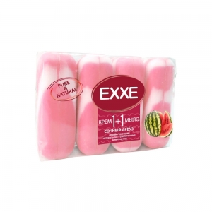 EXXE 1+1 Крем-мыло туал. "Сочный арбуз" 90г (розовое) полосатое (экопак 4шт)