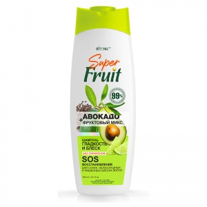 Шампунь для волос Гладкость и Блеск без силиконаВитэкс SuperFRUIT Авокадо+фруктовый микс, 500мл